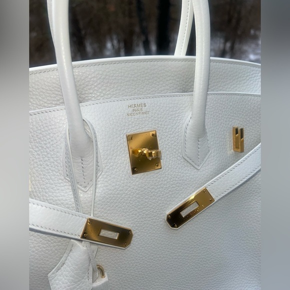 NEW ! HERMÈS Birkin 35 Blanc White Clemence Leather Gold Hardware Handbag - Picture 7 of 16